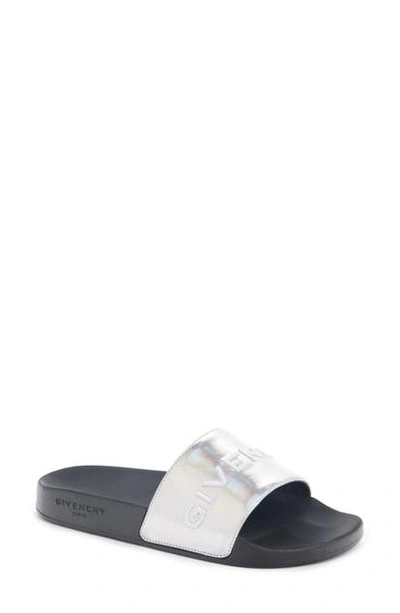 Shop Givenchy Paris Logo Sport Slide In Black/ Silver