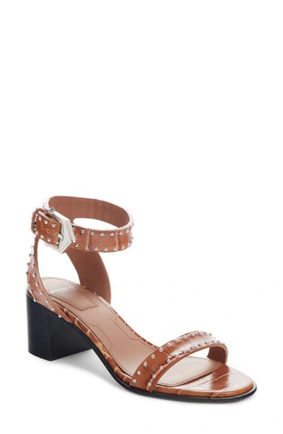 Shop Givenchy Studded Croc Embossed Block Heel Sandal In Leather Brown