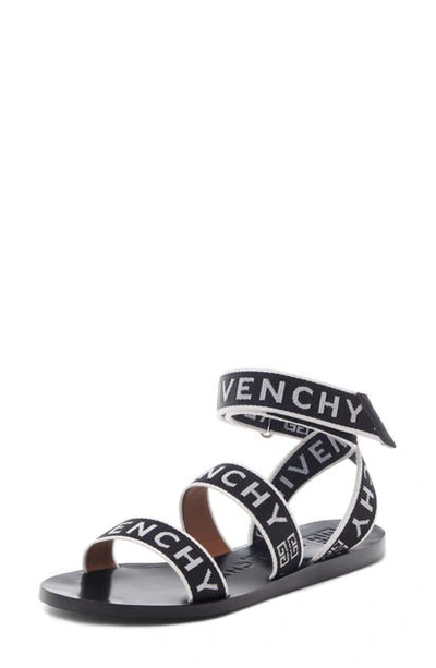 Shop Givenchy Logo Strap Sandal In Black/ White