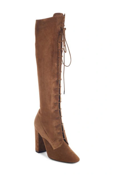 Shop Saint Laurent Laura Over The Knee Lace-up Boot In Land