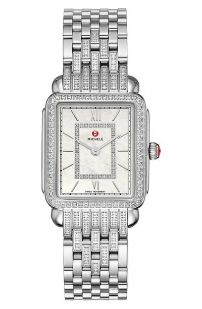 Shop Michele Deco Ii Mid Pave Diamond Watch Head & Bracelet, 26mm X 28mm In Silver/ Mop