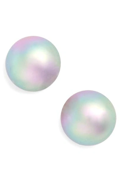Shop Majorica Round Simulated Pearl Stud Earrings In Grey/ Silver