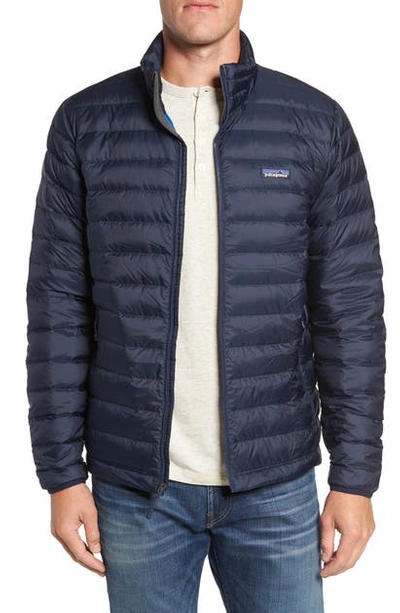 Shop Patagonia Water Repellent Down Jacket In Navy Blue W/ Navy Blue