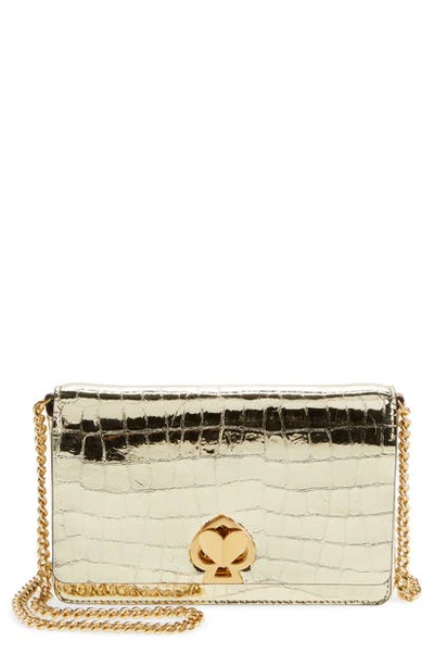 Shop Kate Spade Romy Metallic Croc-embossed Leather Wallet On A Chain In Gold