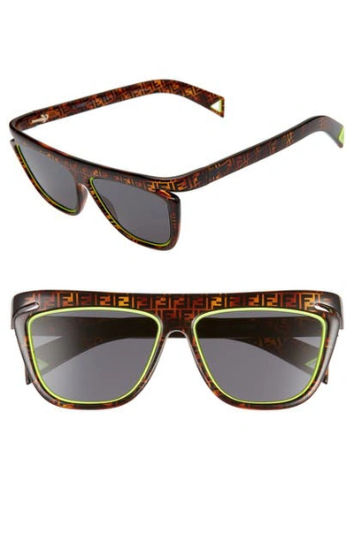 Shop Fendi 55mm Flat Top Sunglasses In Brn Havana Yellow/ Grey Blue