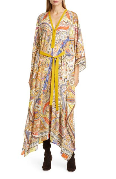 Shop Etro Belted Paisley Cover-up Caftan In Beige
