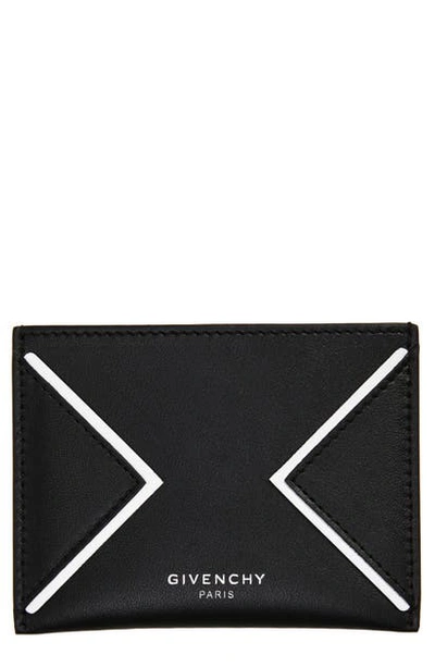 Shop Givenchy V-shape Leather Card Case In Black/ White