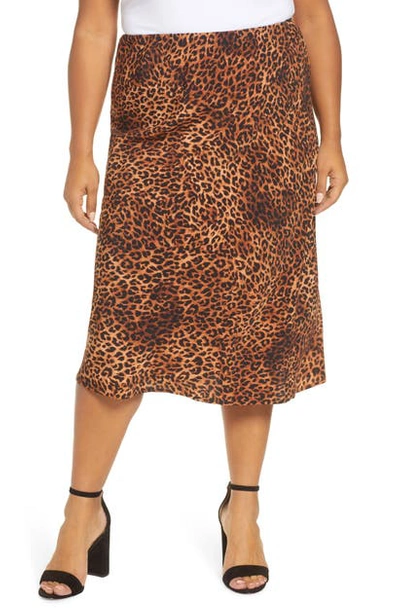 Shop Bobeau Lyndon Satin Bias Skirt In Textured Leopard
