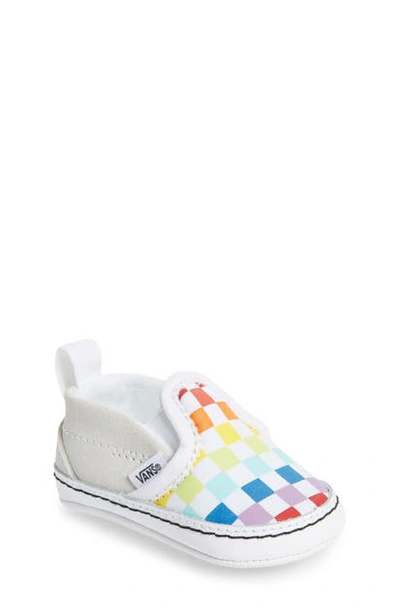 Shop Vans Slip-on Crib Shoe In Checkerboard Rainbow/ White