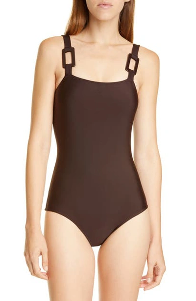 Shop Adriana Degreas Solid One-piece Swimsuit In Brown