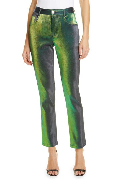 Shop Area Stretch Lame Straight Leg Pants In Beetle Green