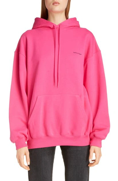 Shop Balenciaga Logo Oversize Hoodie In Pink