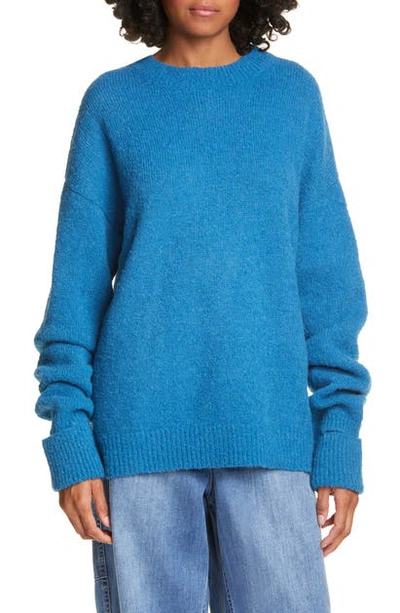 Shop Tibi Crewneck Alpaca Blend Sweater In Blue
