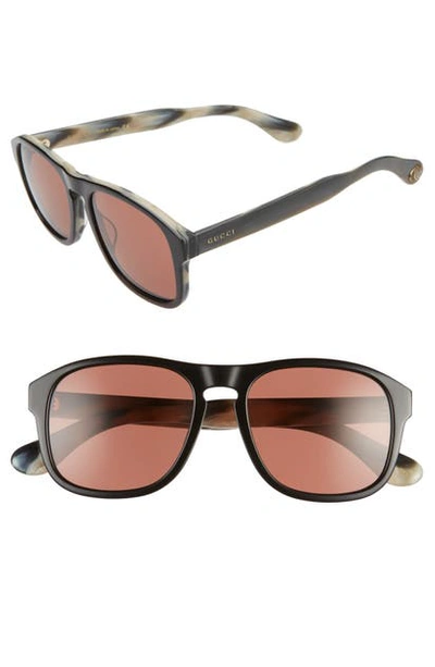 Shop Gucci 55mm Navigator Sunglasses In Black/ Brown