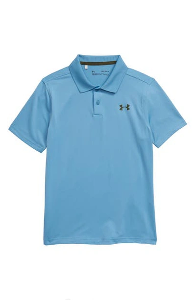 Shop Under Armour Heatgear Performance Polo In Mobile Blue/ Guardian Green