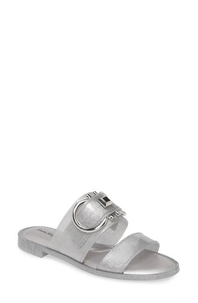 Shop Ferragamo Taryn Logo Slide Sandal In Silver