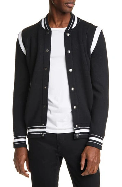 Shop Givenchy Knit Wool Bomber Jacket In Black/ White