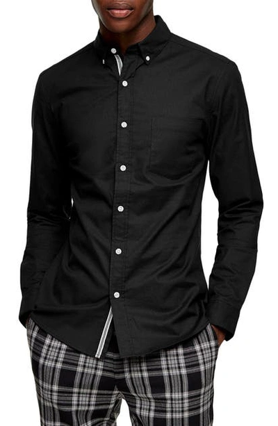 Shop Topman Skinny Fit Stretch Button-down Oxford Shirt In Black