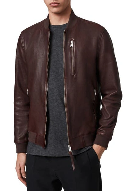 Shop Allsaints Kino Slim Fit Leather Bomber Jacket In Oxblood Red