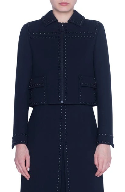 Shop Akris Punto Rivet Detail Wool Crop Jacket In Black