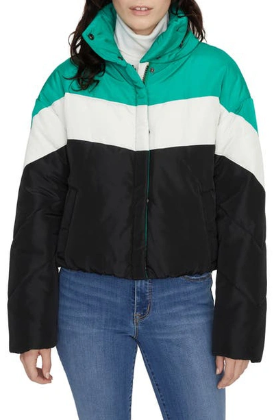 Shop Sanctuary Ski Club Puffer Jacket In Emerald Black Stripe
