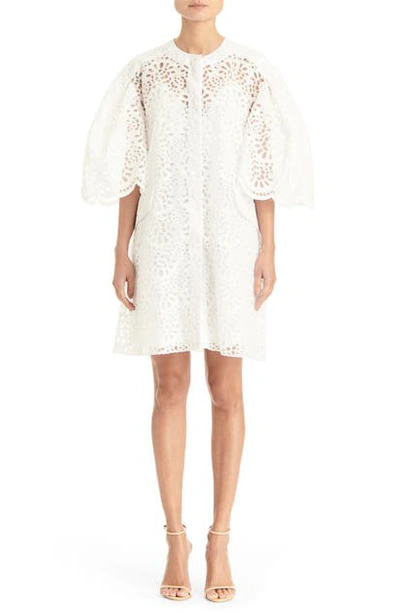 Shop Carolina Herrera Dramatic Sleeve Broderie Anglaise Jacket In White