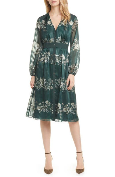 Shop Ted Baker Delyla Meadow Sweep Long Sleeve Dress In Dark Green