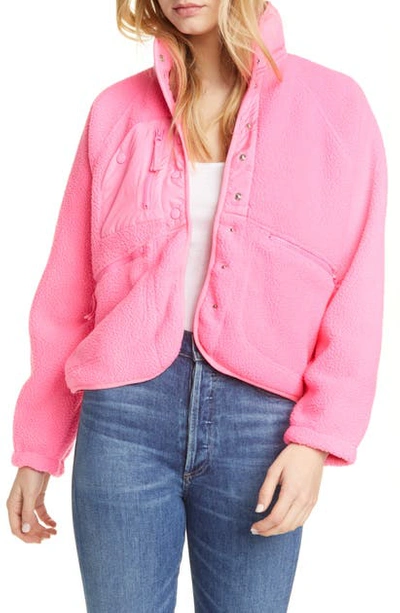 Shop Free People Fp Movement Hit The Slopes Fleece Jacket In Tropical Pink