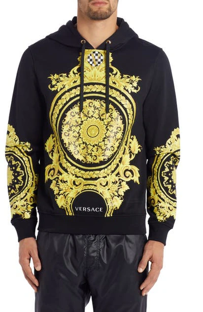 Shop Versace Baroque Hoodie In Black Gold