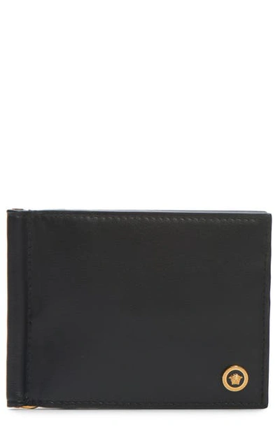 Shop Versace Medusa Leather Wallet In Black Warm Gold