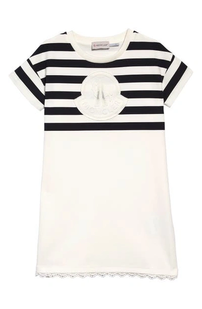 Shop Moncler Stripe Logo Dress In 035 White Navy