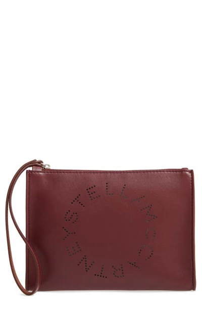 Shop Stella Mccartney Perforated Logo Alter Nappa Faux Leather Pouch - Burgundy In Wine