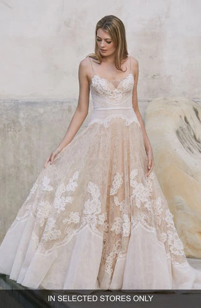 Shop Watters Peregrine Lace & Tulle Wedding Dress In Nude/ Ivory