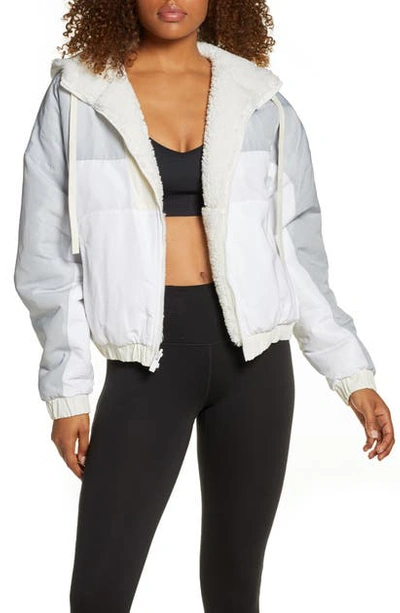 Shop Alo Yoga Duality Reversible Faux Shearling Jacket In Pristine/ White/ Dove Grey