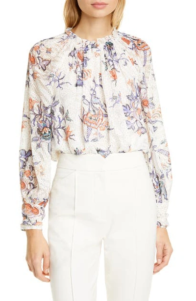 Shop Rebecca Taylor Floral Print Toile Top In Snow Combo