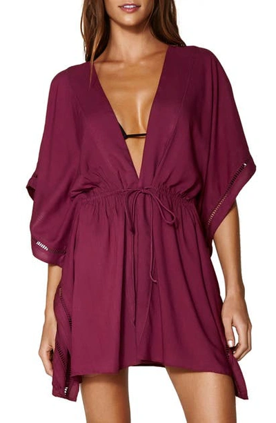 Shop Vix Swimwear Embroidered Cover-up Wrap In Burgundy