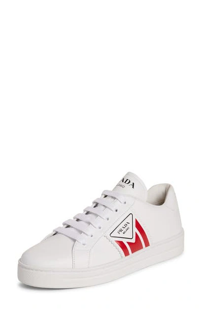 Shop Prada Low Top Court Sneaker In White/ Red