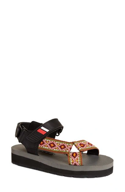 Shop Prada Nomad Embroidered Platform Sport Sandal In Cognac/ Pink