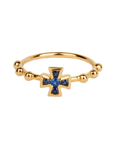 Shop Rosa De La Cruz Blue Sapphire Baroque Boules Cross Ring