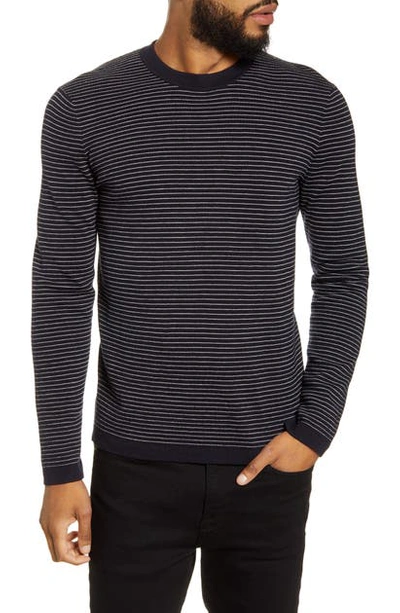 Shop Theory Ollis Stripe Crewneck Wool Sweater In Eclipse/ White