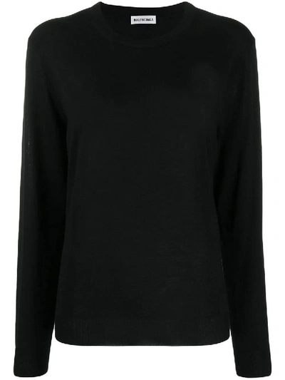 Shop Balenciaga Intarsia Logo Crewneck Sweater Black