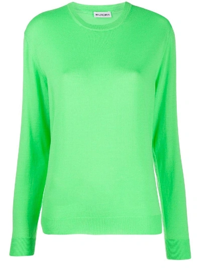 Shop Balenciaga Intarsia Logo Crewneck Sweater Green