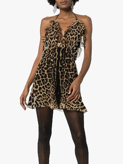 Shop Saint Laurent Silk Leopard Print Mini Dress