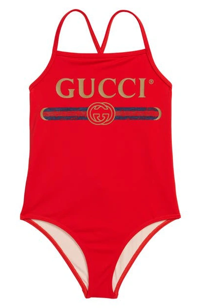 Shop Gucci One-piece Swimsuit In Candy Apple