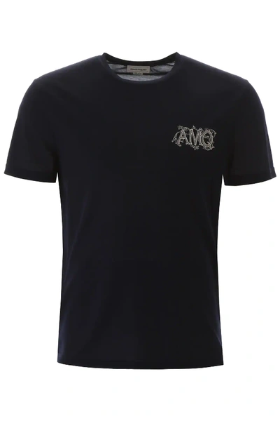Shop Alexander Mcqueen T-shirt With Embroidered Logo In Blue