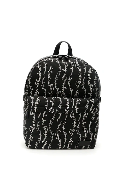Shop Ferragamo Signature Nylon Backpack In Black,white