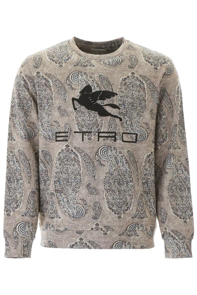Shop Etro Sweatshirt With Pegaso Patch In Beige,light Blue,brown