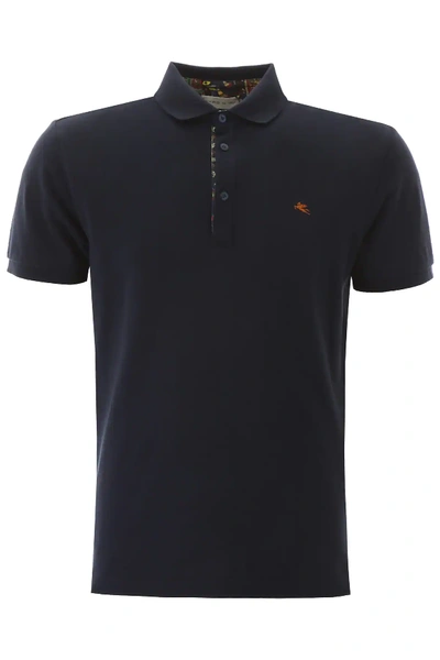 Shop Etro Polo Shirt With Embroidered Logo In Blue