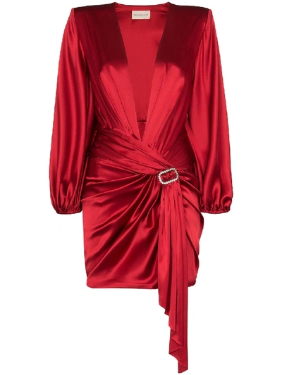 Shop Alexandre Vauthier Embellished-buckle Draped Mini Dress In Red