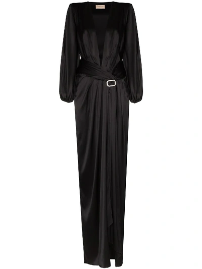 Shop Alexandre Vauthier Plunge-neck Embellished-buckle Gown In Black